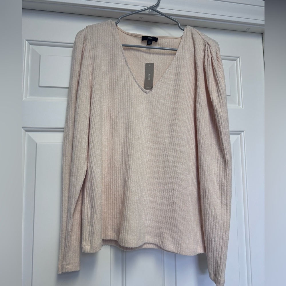 J Crew Puff-sleeve V-neck Top Soft and Ribbed NWT